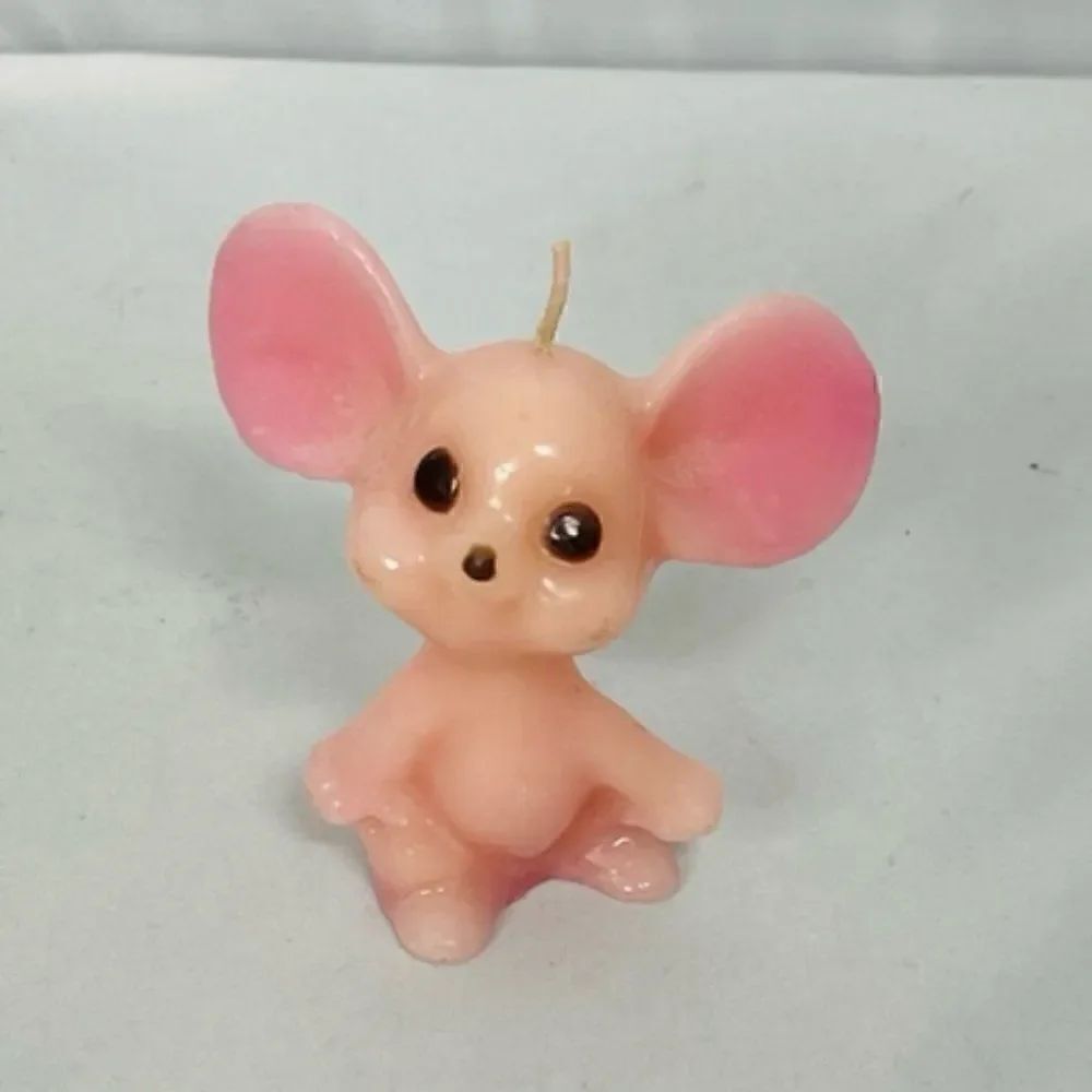 Vintage Mouse Candle Glossy Pink Wax 3”h 3" tall Good condition - Does have some